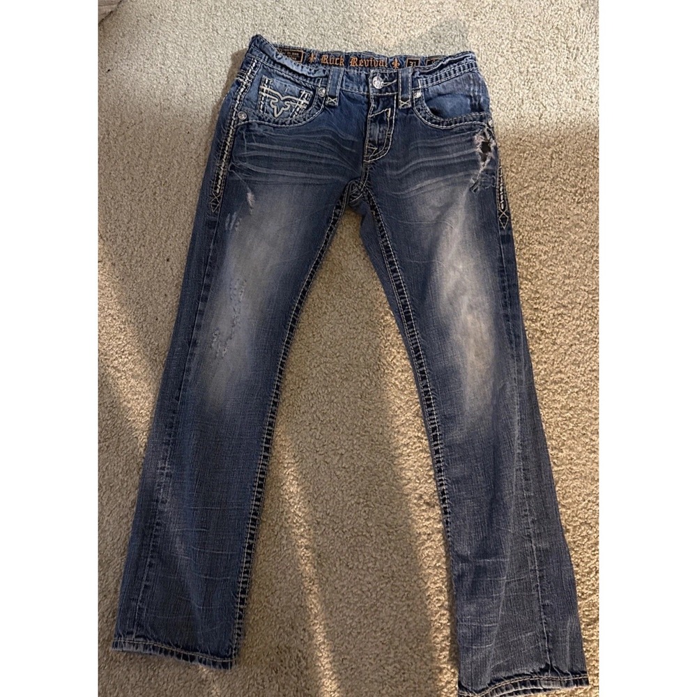 Rock Revival Slim Straight Men's Jeans - Distressed Blue Denim